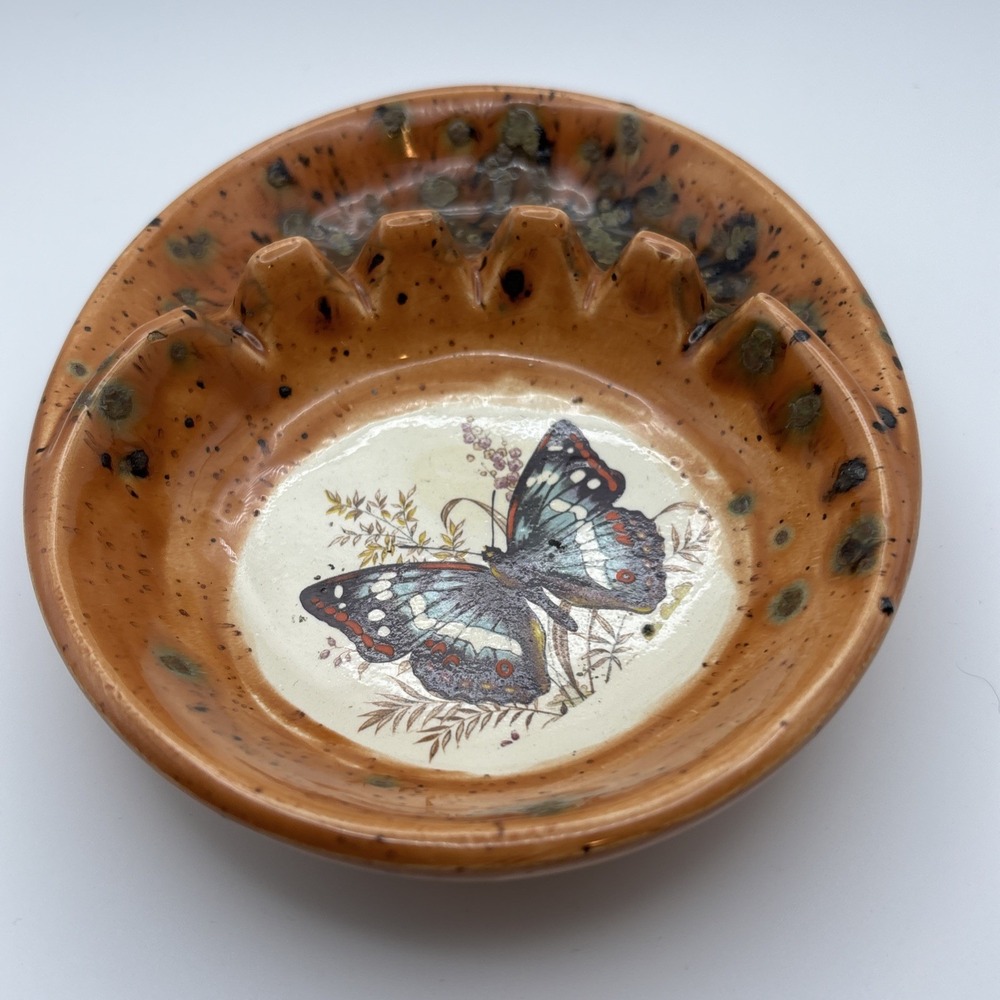 Vtg 70's Treasure Craft Ceramic Ashtray Butterfly Trinket Dish - Picture 3 of 4